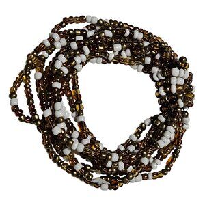 Stylish Brown White Seed Beaded Multi-Strand Stretch Bracelet Minimalist Fashion